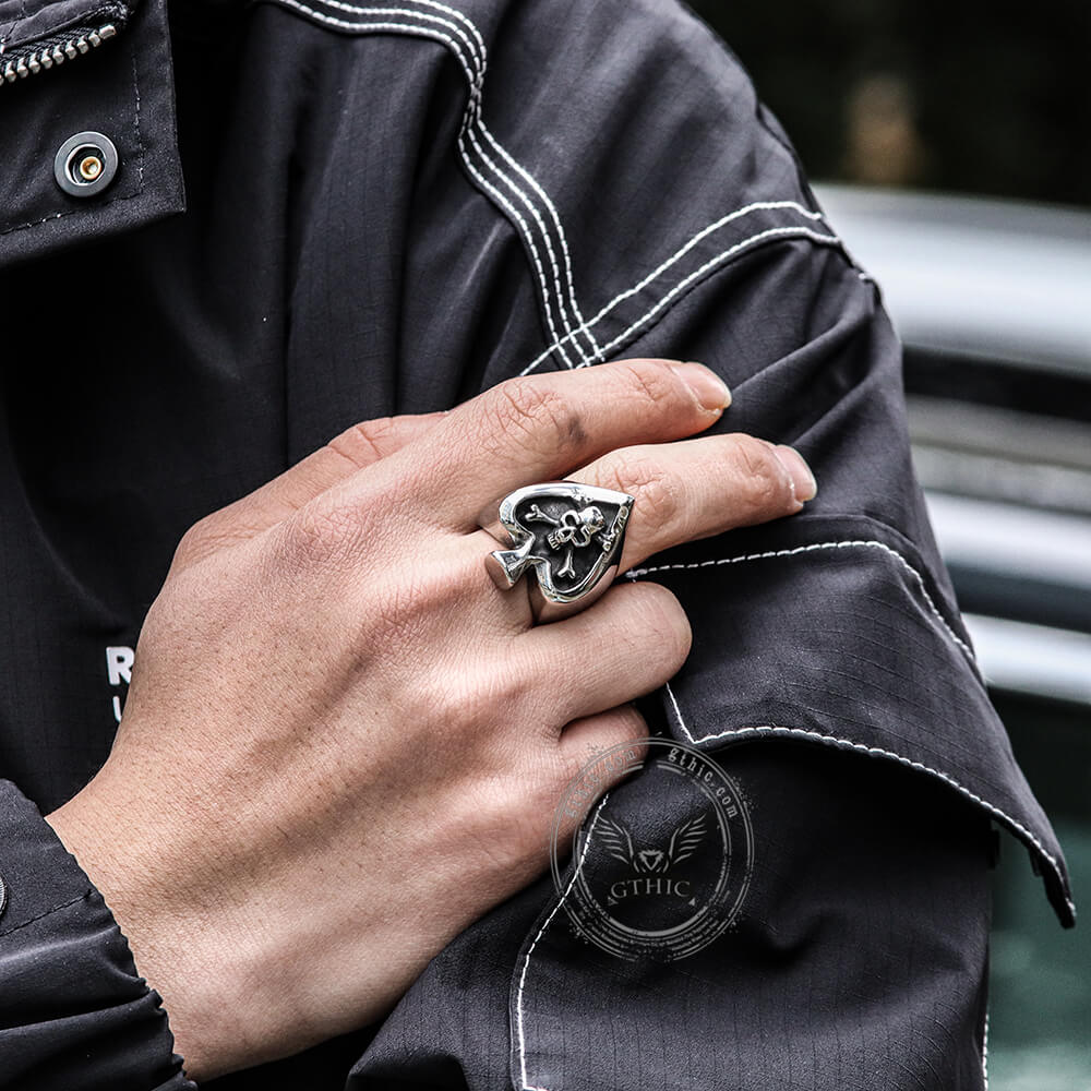 Spades Stainless Steel Skull Ring