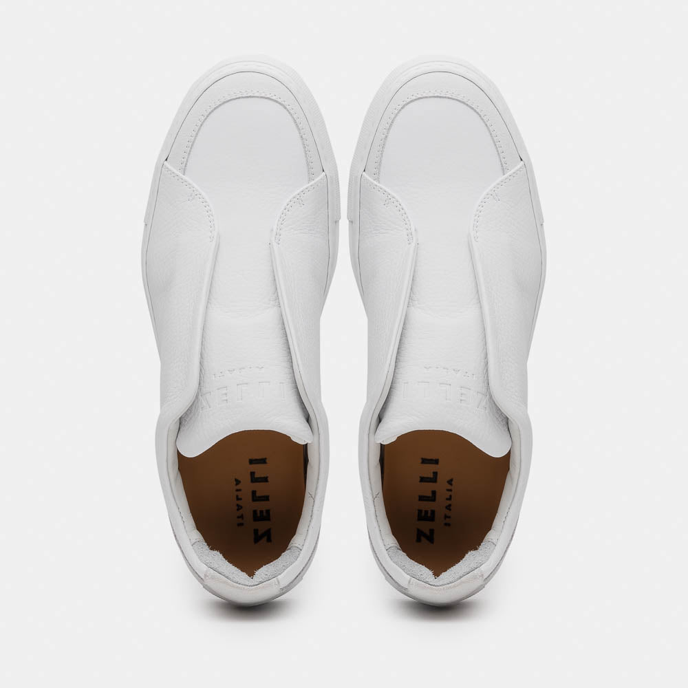 65-225-WHT SPETTACOLARE Italian Pebble Grain Calfskin Sneakers White