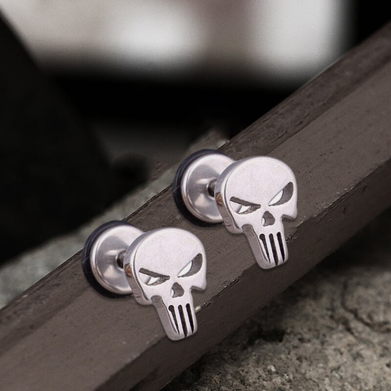 Spooky Stainless Steel Skull Stud Earrings