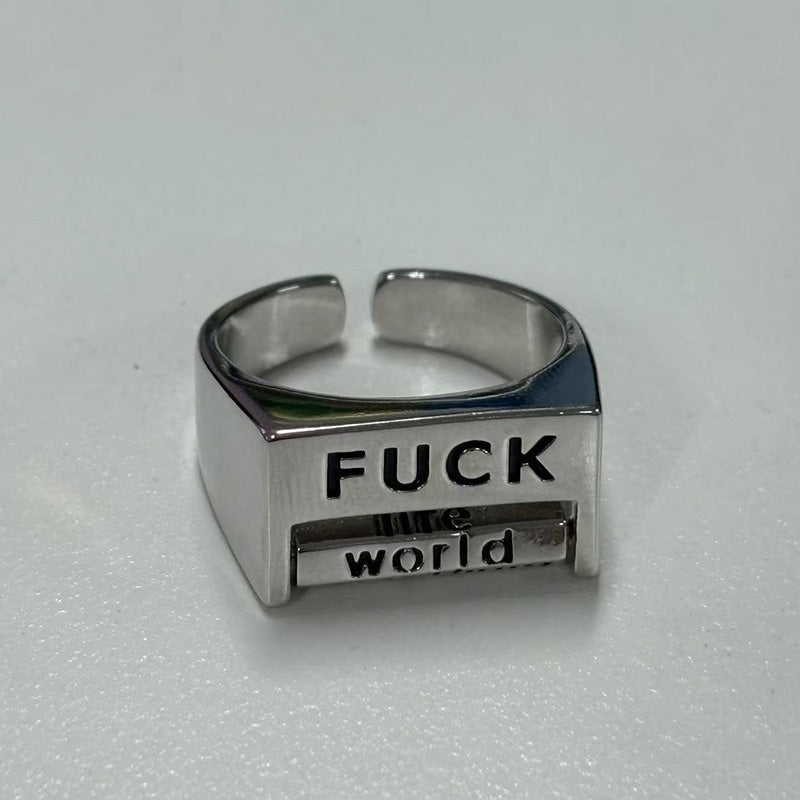 Square FUCK/LOVE Copper Rotatable Interactive Ring