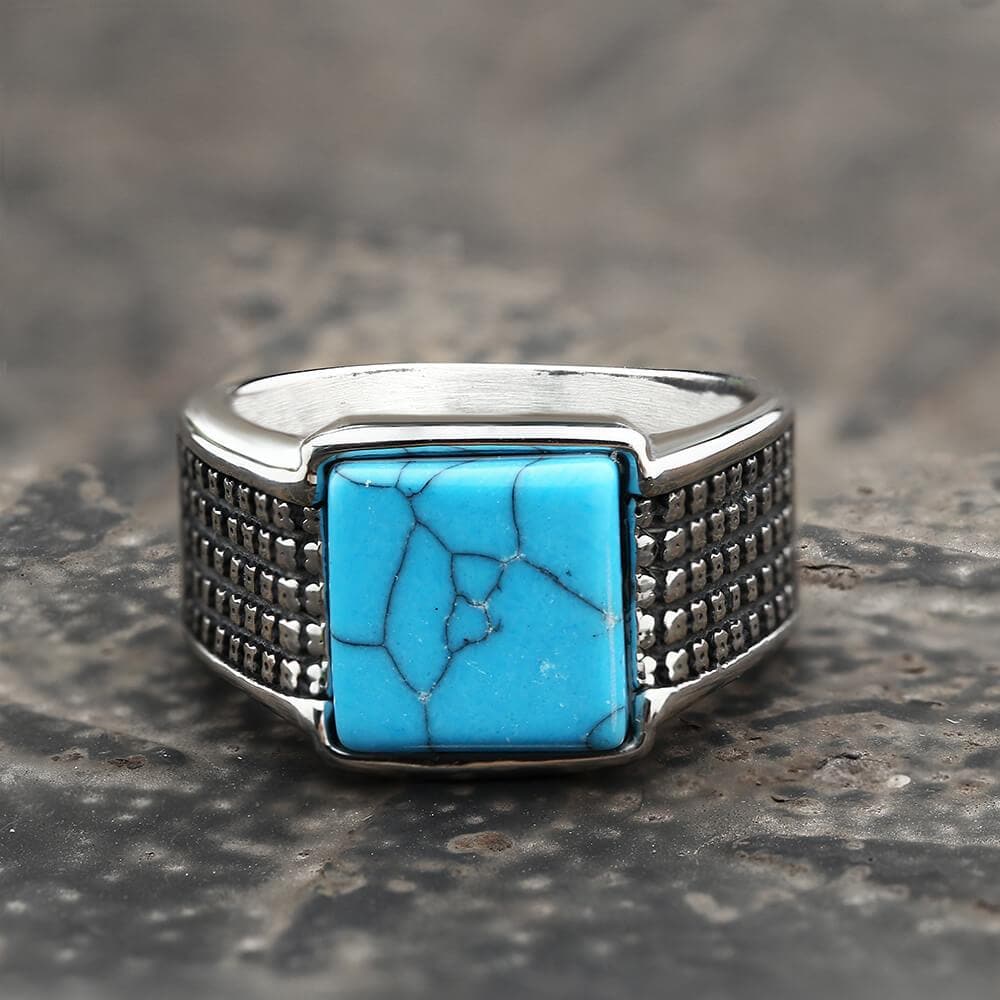 Square Turquoise Stainless Steel Ring