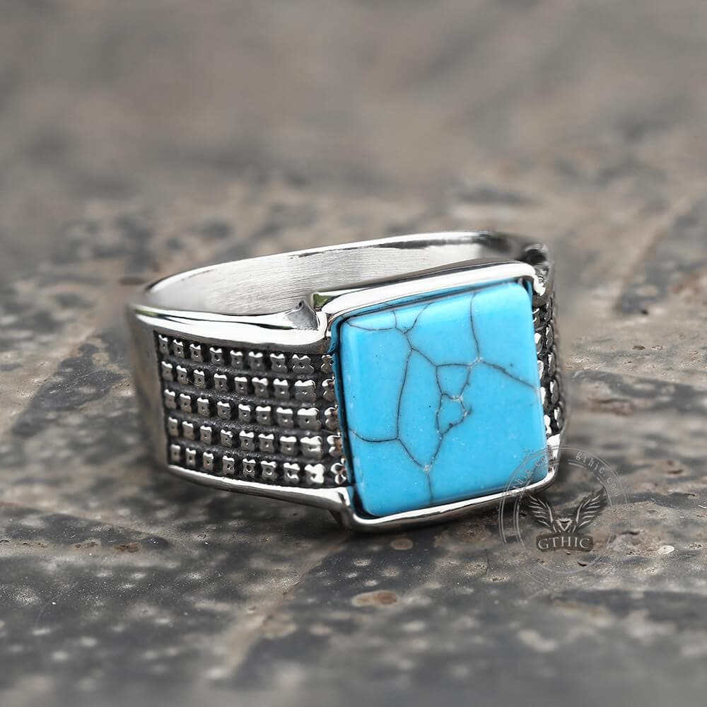 Square Turquoise Stainless Steel Ring