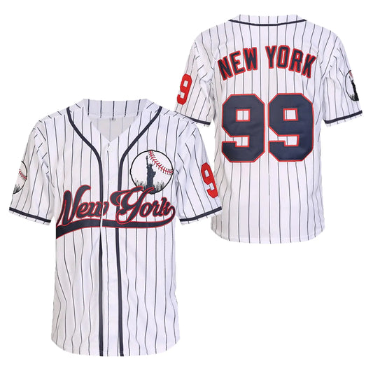 Stitched New York 99 Baseball Jerseys Shirts Hip Hop Button Down Mens Clothing for Party Xmas Gift (White PinstripedL)
