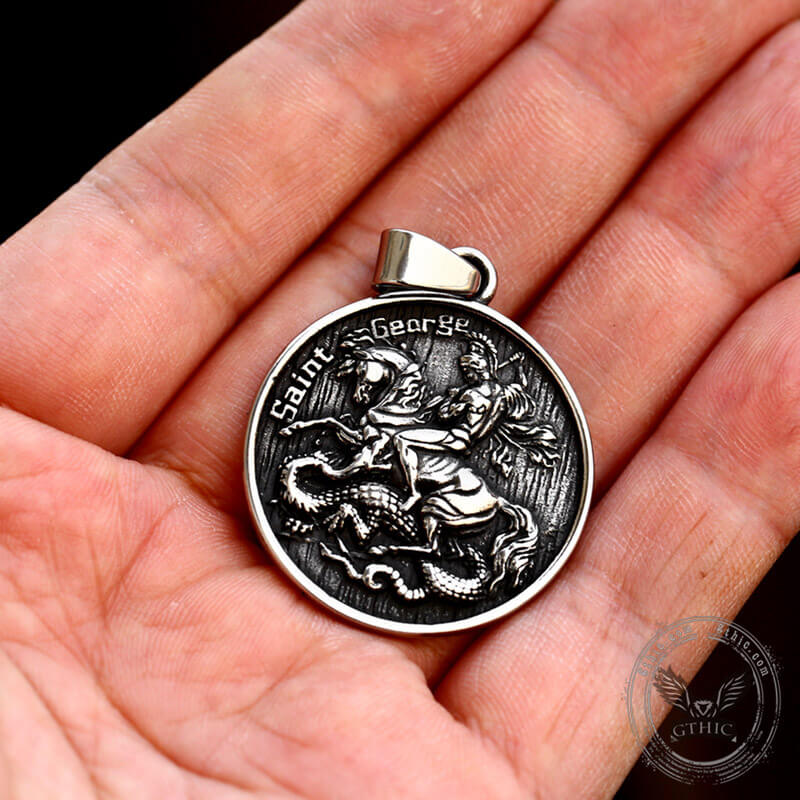St. George and the Dragon Stainless Steel Christian Pendant
