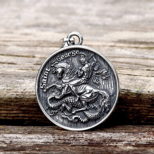 St. George and the Dragon Stainless Steel Christian Pendant