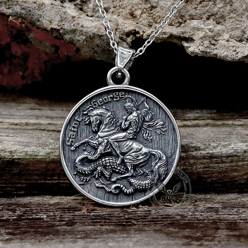 St. George and the Dragon Stainless Steel Christian Pendant