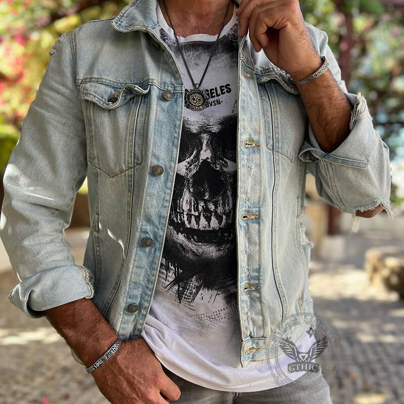 Stamped Futhark Runes Stainless Steel Viking Cuff Bracelet