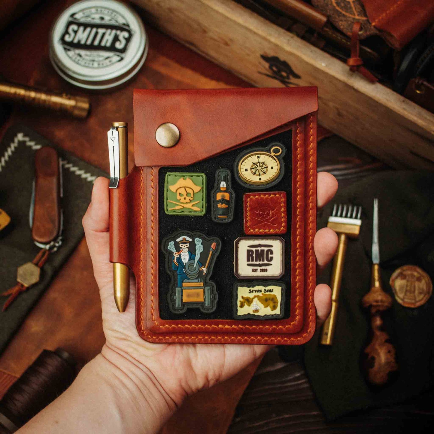 Field Notes Cover - Steersman | Leather Velcro Patch Display | EDC Journal Holder