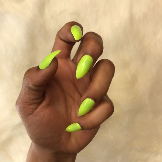 Stiletto Glow in the Dark Neon Yellow Instant Acrylic Nails
