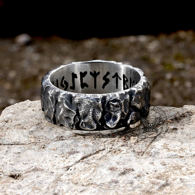 Stone Runes Stainless Steel Viking Ring