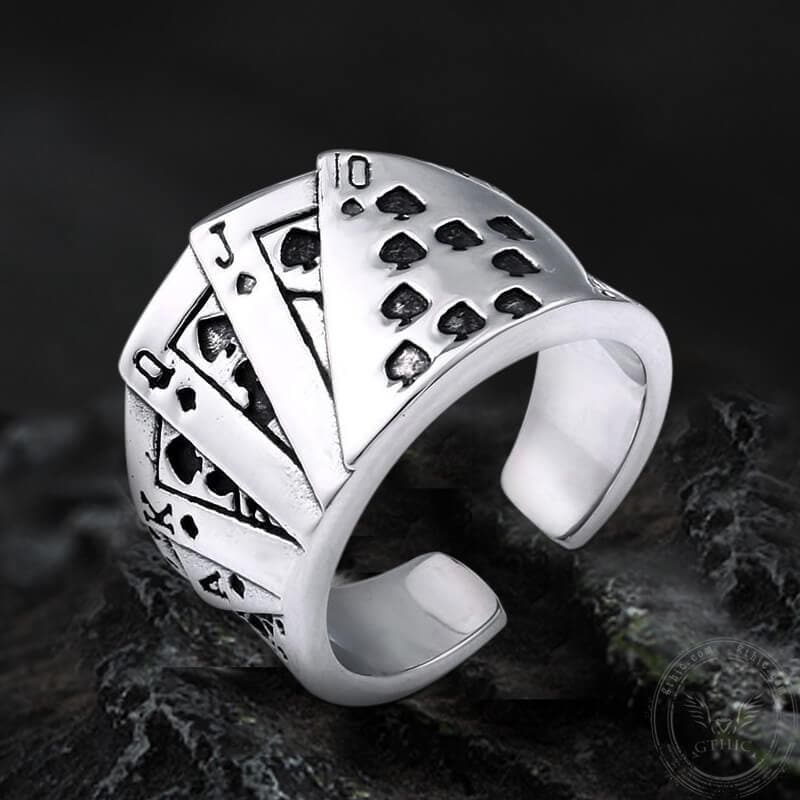 Straight Flush Poker Cards Stainless Steel Ring