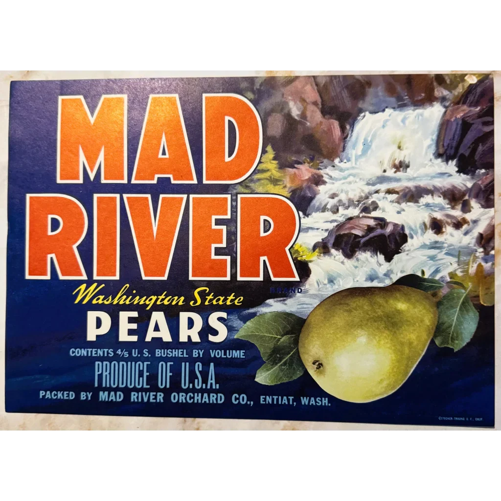 Stunning 1950s Mad River Pears Label Brings Waterfall Magic
