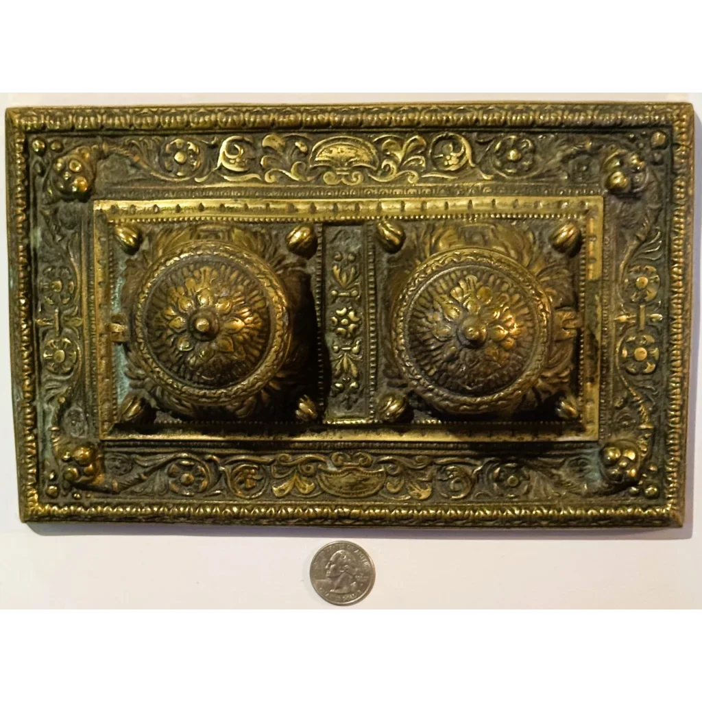 Stunning Late 19th Century Brass Double Inkwell Desk Accessory