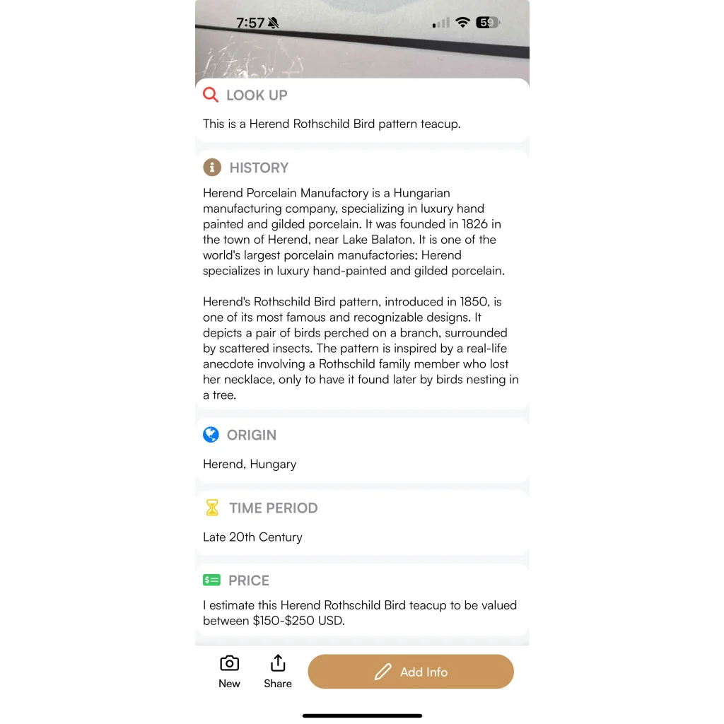 Stunning Vintage Herend Rothschild Bird Pattern Porcelain Teacup