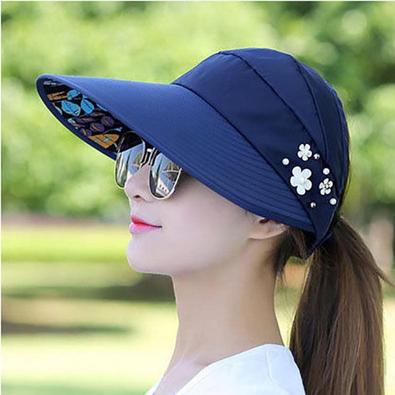 Summer Modern Adult Hats For Women Foldable Sun Hat Women's Adjustable Packable Roll-Up Visor Flower Hat Outdoor Female Casual Baseball Cap For Sport