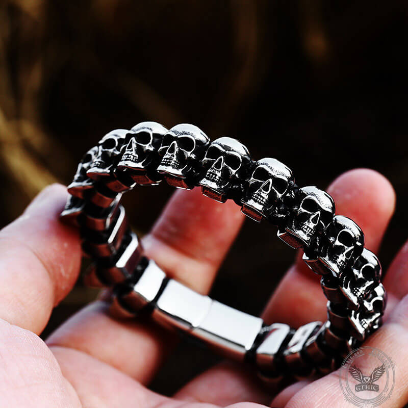 Surrounded Skulls Stainless Steel Bracelet