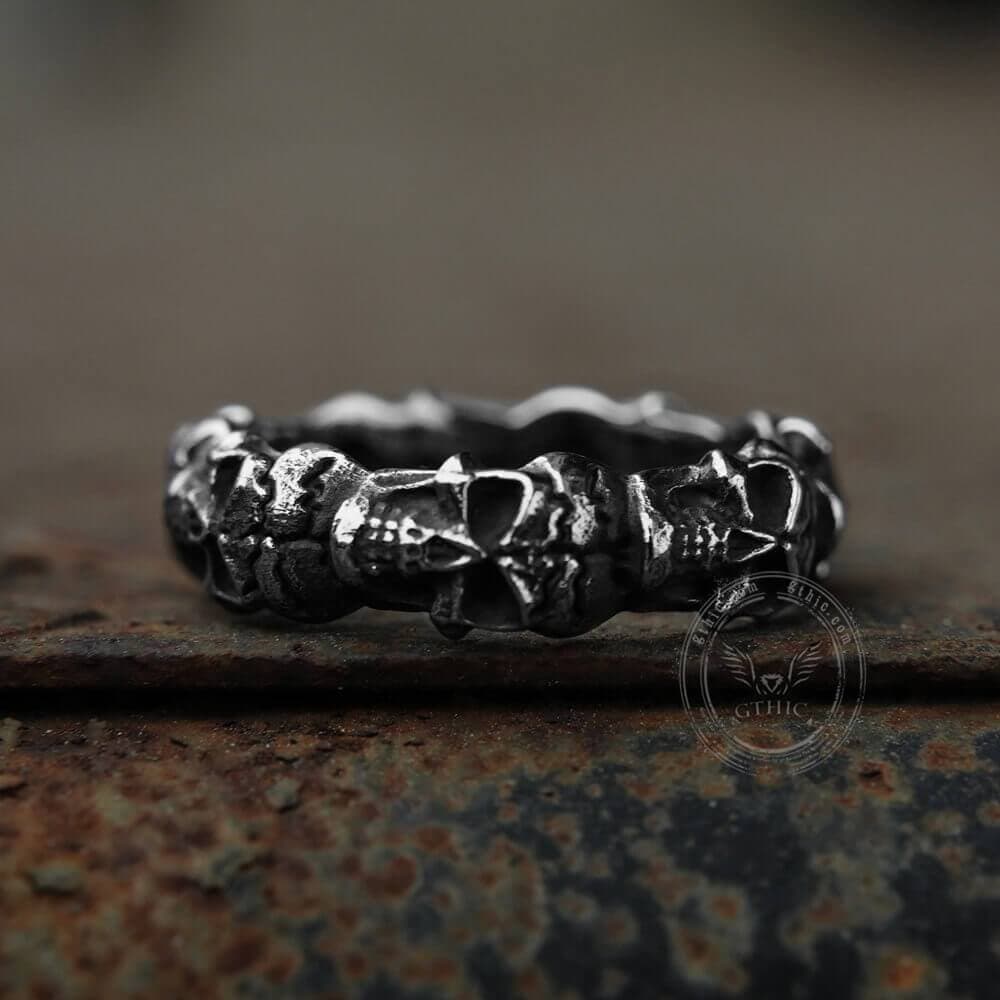 Surrounded Stainless Steel Skull Ring