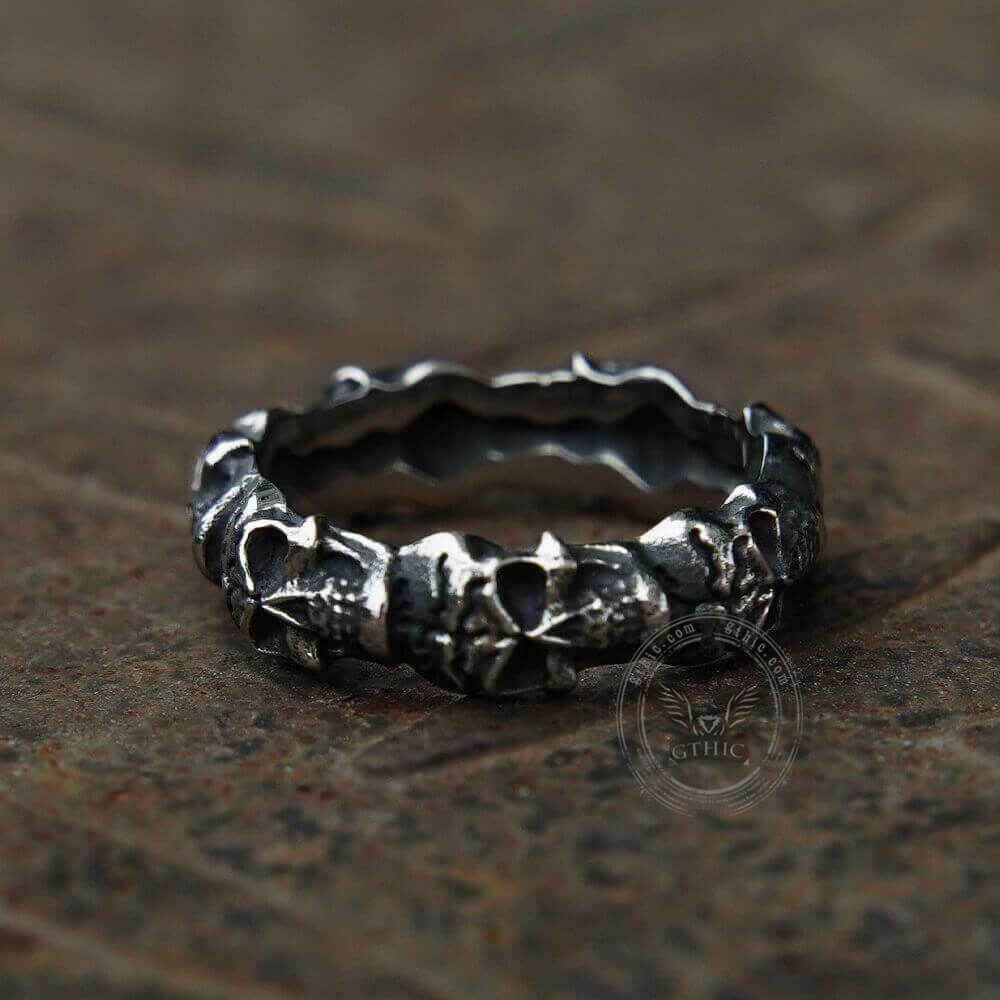 Surrounded Stainless Steel Skull Ring