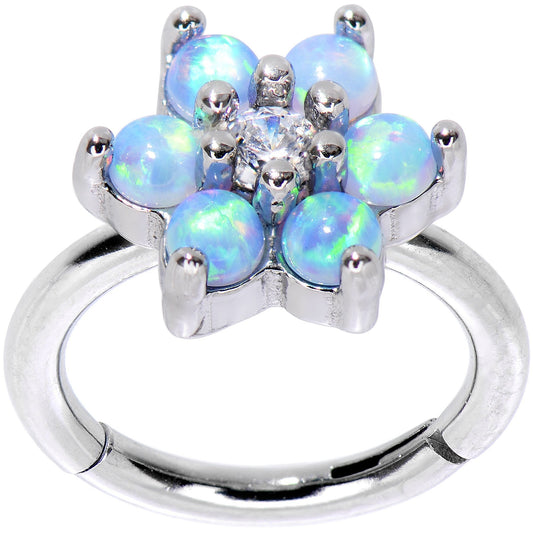 16G 5/16 Clear CZ Gem Blue Faux Opal Hinged Segment Ring