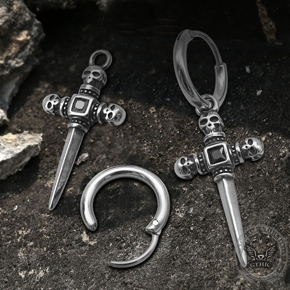 Sword Stainless Steel Skull Earring