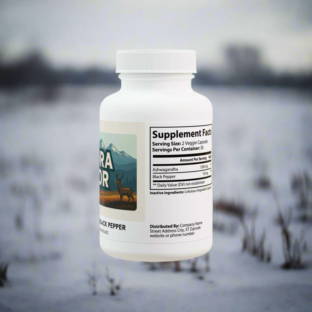 Supplement bottle with label on a white background