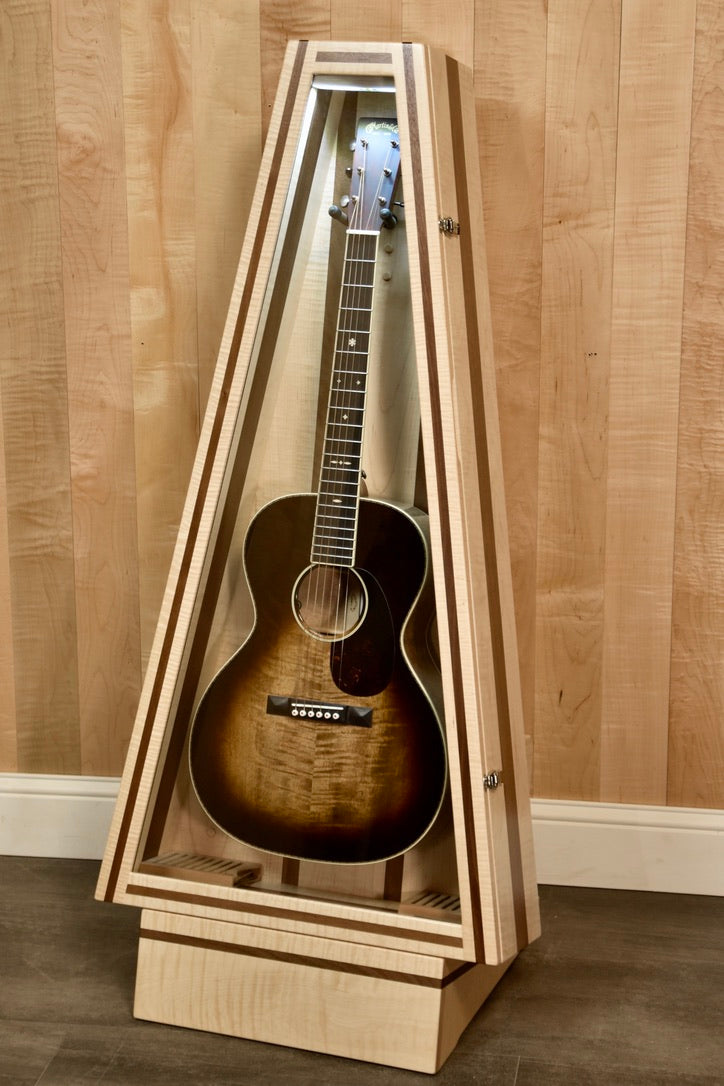 ClimaStand Triangle Humidor with Base - Flamed Maple with Walnut