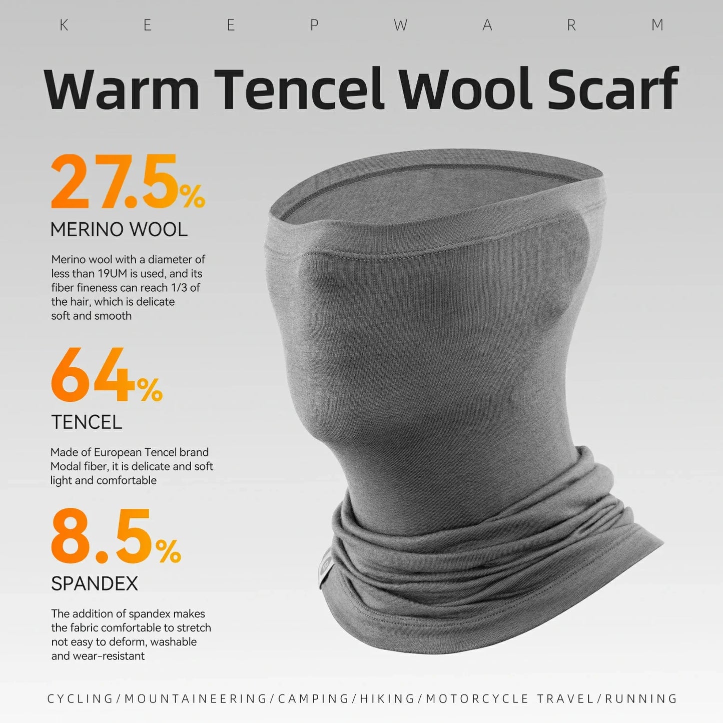 Merino Wool Thermal Neck Gaiter Face Mask for Men Women