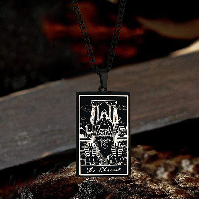 The Chariot Tarot Card Stainless Steel Necklace
