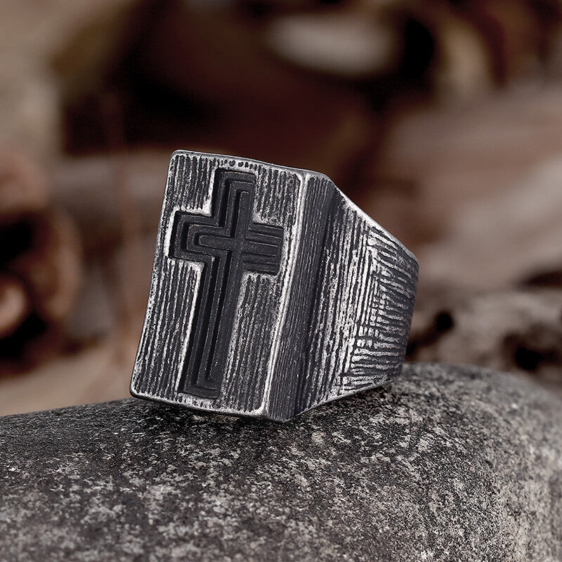 The Gate of Heaven Stainless Steel Cross Ring