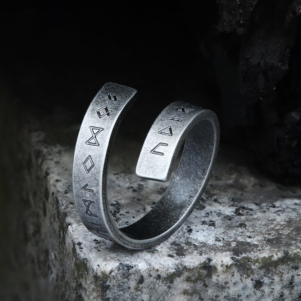 Threaded Runes Stainless Steel Ring