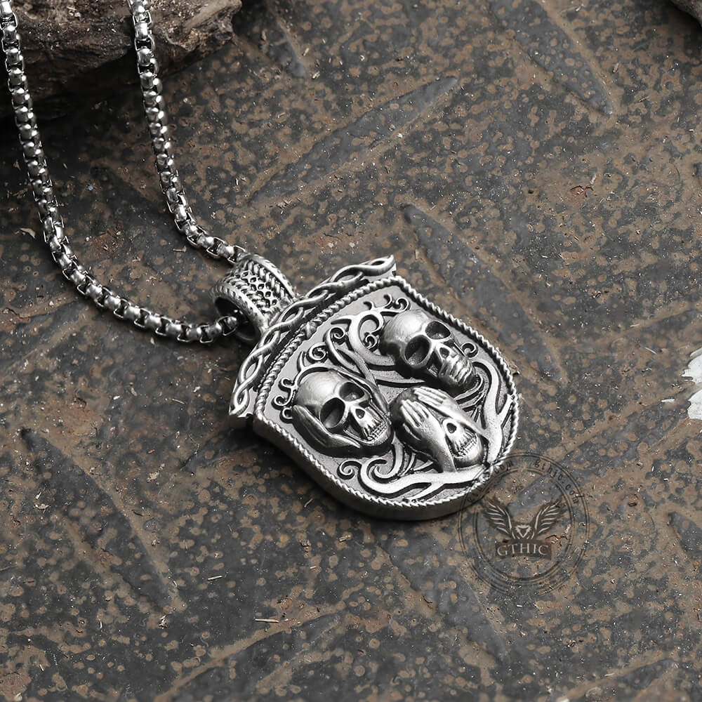 Three Senses Shield Pure Tin Skull Necklace
