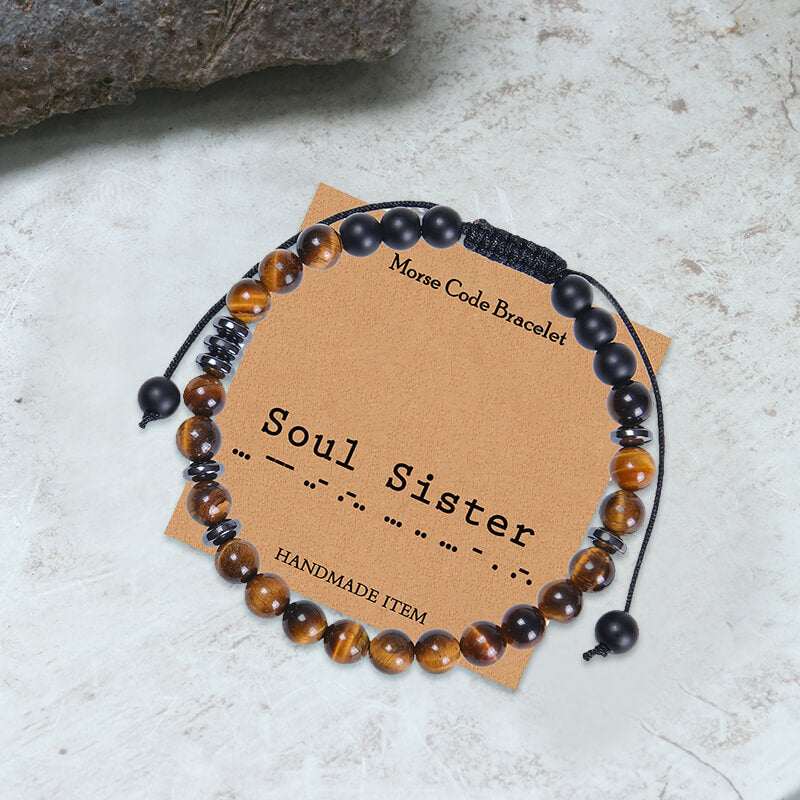 Tiger Eye Morse Code Beads Bracelet