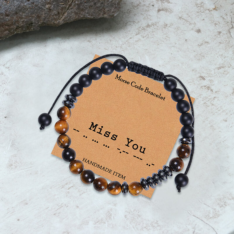 Tiger Eye Morse Code Beads Bracelet