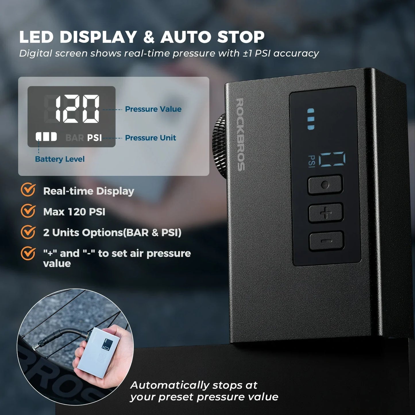AS240 PRO Mini Electric Bike Pump with Gauge Max 120PSI