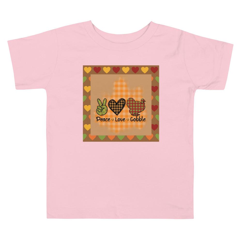 Thanksgiving Peace Love Gobble Toddler Short Sleeve Tee - Lizard Vigilante