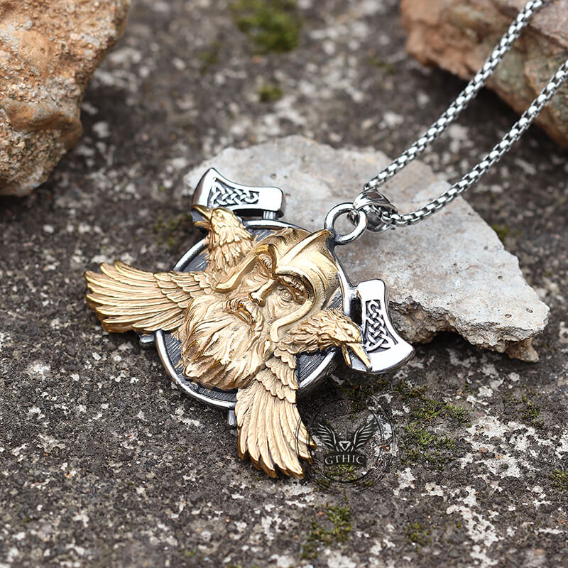 Tomahawk Odin Raven Stainless Steel Viking Pendant
