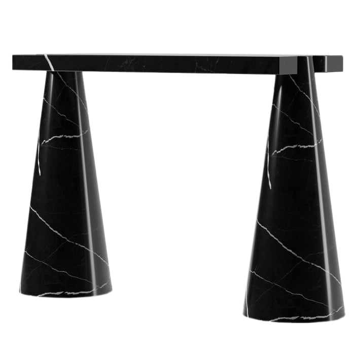Toros Black Marble Designer Cone Shape Legs Console Polished