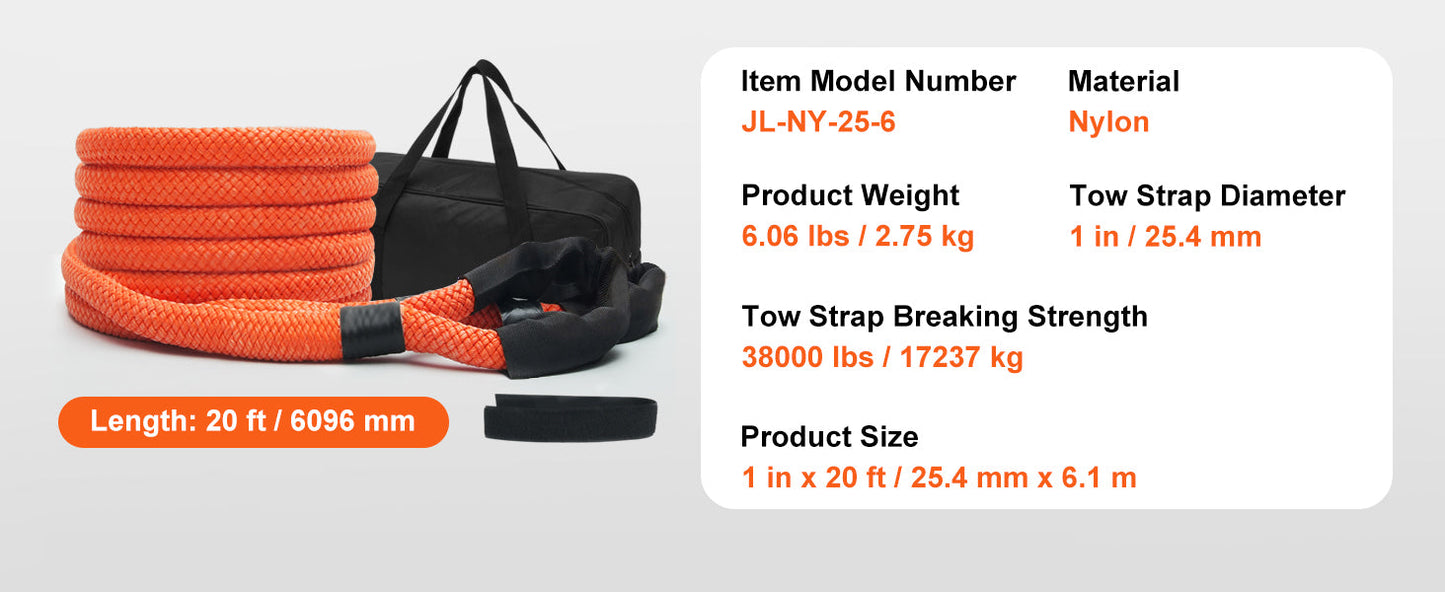 SucceBuy 20/30ft Car Towing Rope Off Road Snatch Tow Strap Rescue Recovery Resistant Which Rope for Jeep Car Truck ATV Tractor