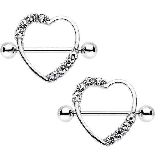 14G 3/4 Clear Gem Ring Round My Heart Nipple Shield Set