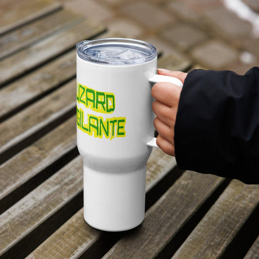 Lizard Vigilante Logoo Travel mug with a handle - Lizard Vigilante