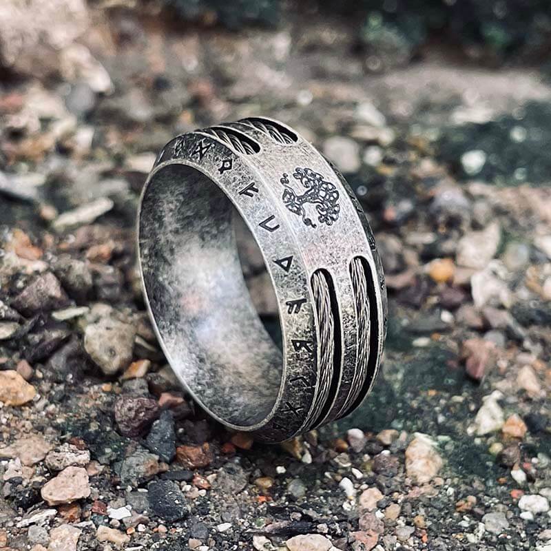 Tree of Life Viking Runes Stainless Steel Ring
