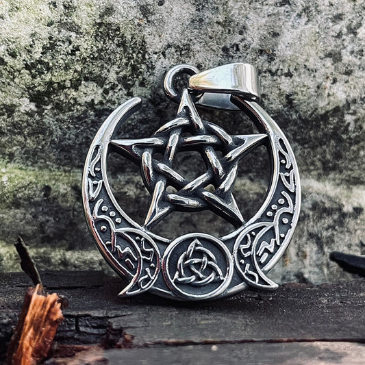 Triple Moon Pentagram Stainless Steel Pendant