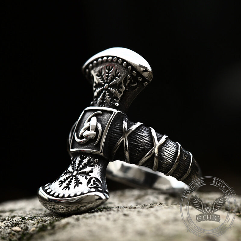 Triskele Helm of Awe Stainless Steel Viking Ring
