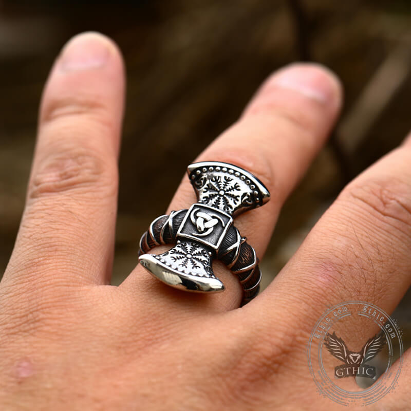 Triskele Helm of Awe Stainless Steel Viking Ring