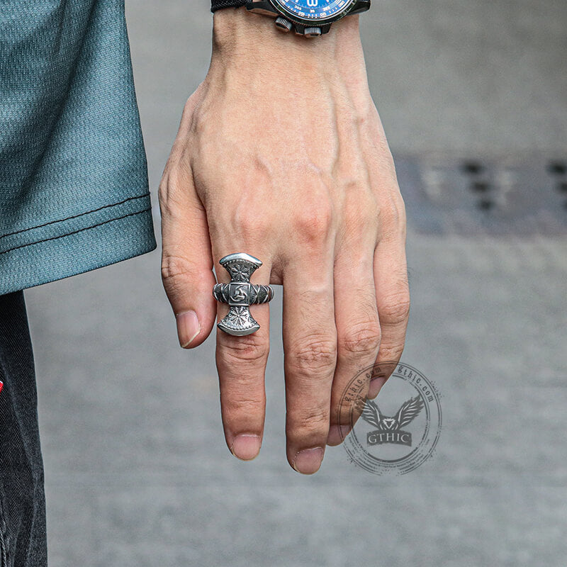 Triskele Helm of Awe Stainless Steel Viking Ring