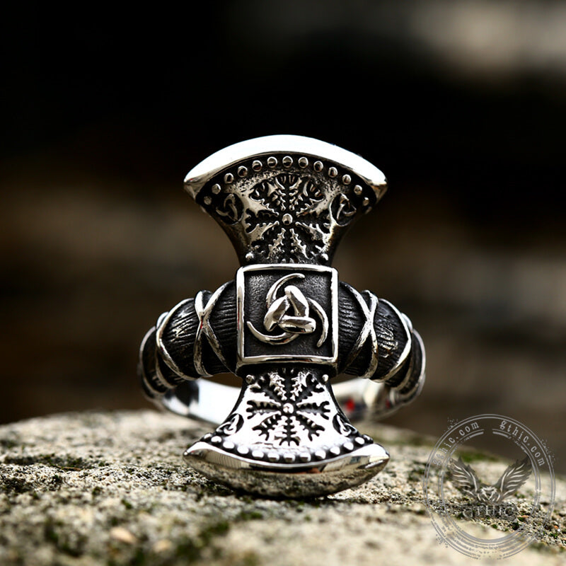 Triskele Helm of Awe Stainless Steel Viking Ring