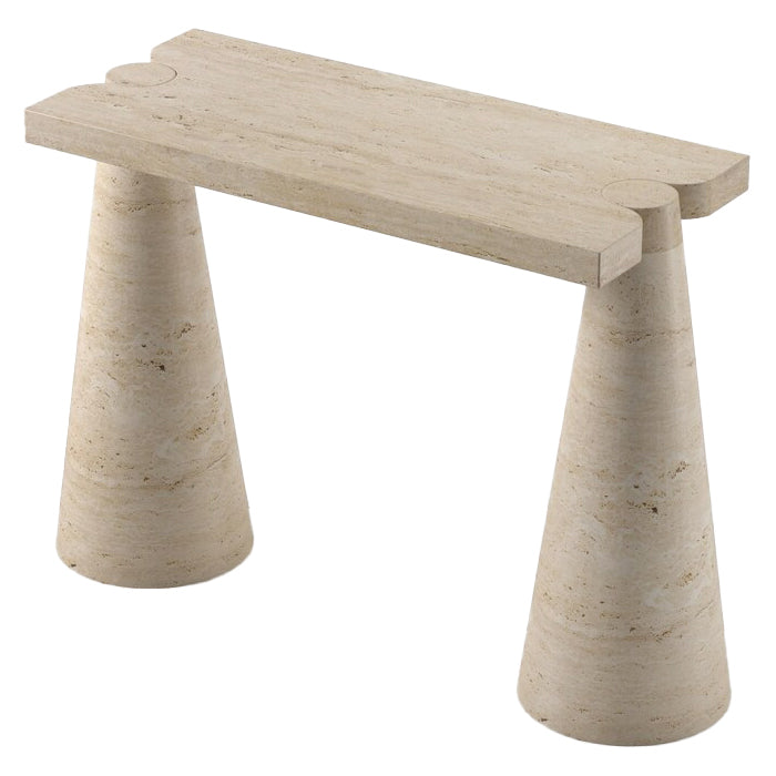 Troia Light Travertine Designer Cone Shape Legs Console Polished