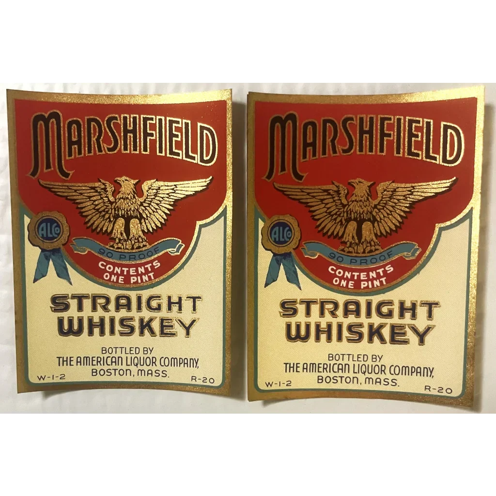 Rare Vintage 1930s Marshfield Whiskey Labels from Boston