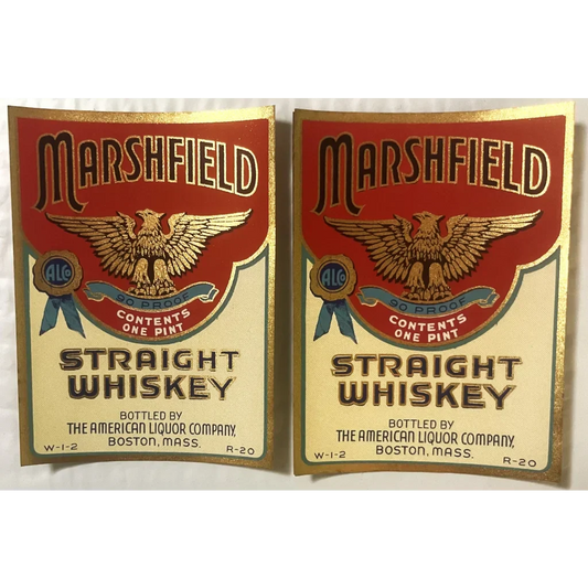 Rare Vintage 1930s Marshfield Whiskey Labels from Boston