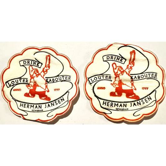 Rare Two Vintage 1950s Herman Jansen Spicy Leprechaun Coasters